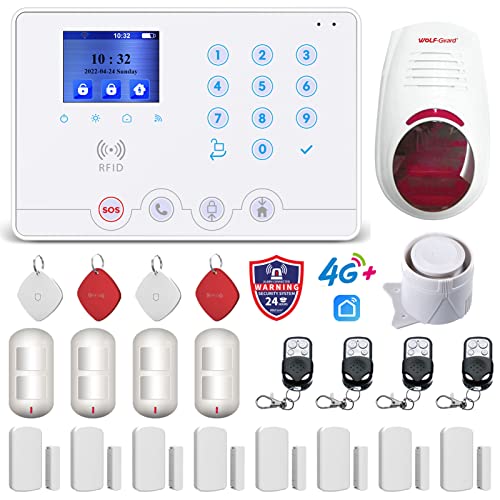 Wolf Guard WiFi 4G Home Wireless Home Burglar Alarm System Kit | Wireless Home Alarm with Tuya App, Alarm Kit with External Siren 110dB, Italian (W4Q-W03)