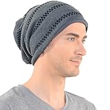 Stylish Mens Slouch Beanie Long Knit Cap Skull Hat Gray B734