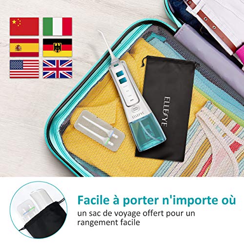 [2019] Water Pick Teeth Cleaner, ELLESYE 300ML Water Flossers for Teeth, 3 Modes IPX7 Waterproof USB Cordless Rechargable Oral Irrigator with 4 Jet Tips for Travel, Home & Shower - Thumbnail 6