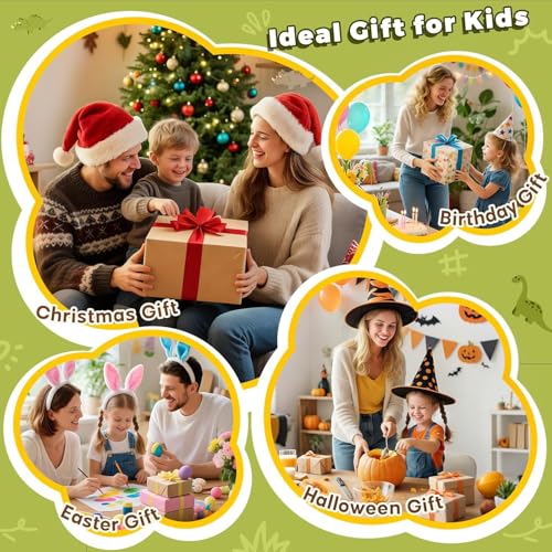 Dinosaur Ride On Toy Car for Kids - Triceratops with Roar Sound & Light Up Horns, Safe Pull String & Comfortable Seat, Indoor Outdoor Walking Trainer, Ideal Birthday Christmas Gift for Toddlers
