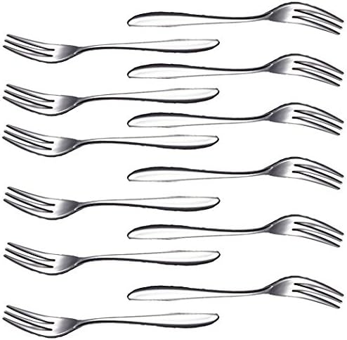 RETON 12 Pcs Dessert Forks Set 3 Tines Cake Fruit Fork Flatware Kitchen Accessory Stainless Steel Mirror Polishing Wedding Party Christmas Gift 5.2-Inch (12 Forks)