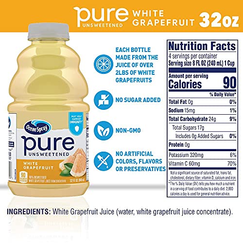 OCEAN SPRAY® PURE UNSWEETENED WHITE GRAPEFRUIT, 100% WHITE GRAPEFRUIT JUICE, 32 FL OZ BOTTLE, (PACK OF 8)