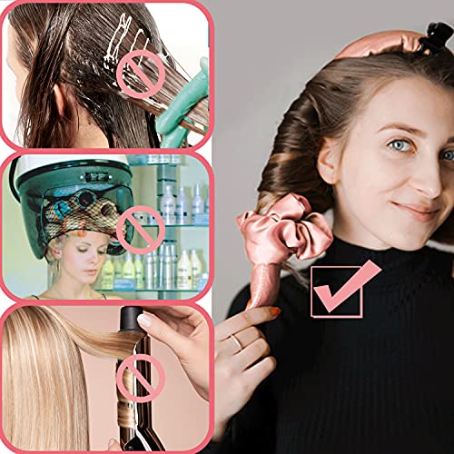 Heatless Hair Curling Rod Headband for Long Medium hair,DIY No Heat EVA Hair Curler,Soft Foam Hair Rollers,Curling Ribbon and Flexible Rods(Pink)