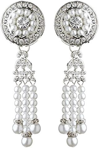 Rodeo Couture Great Gatsby Bridal Rhodium Plated Rhinestone &amp; White Pearl Chandelier Earrings, Clear Rhinestone Earrings, Rhinestone Earrings, Bridal Earrings, Wedding Earrings, Prom Earrings