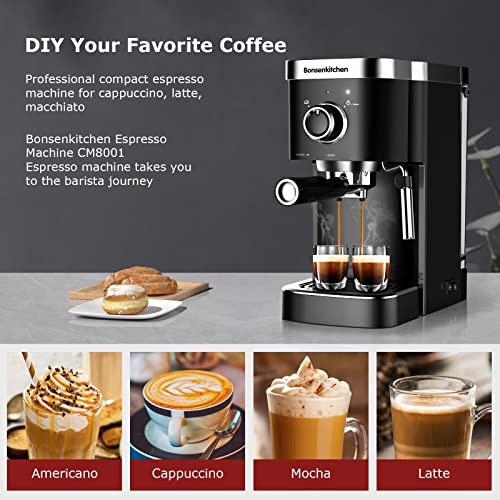 Bonsenkitchen Espresso Machine 15 Bar Expresso Coffee Maker with Milk