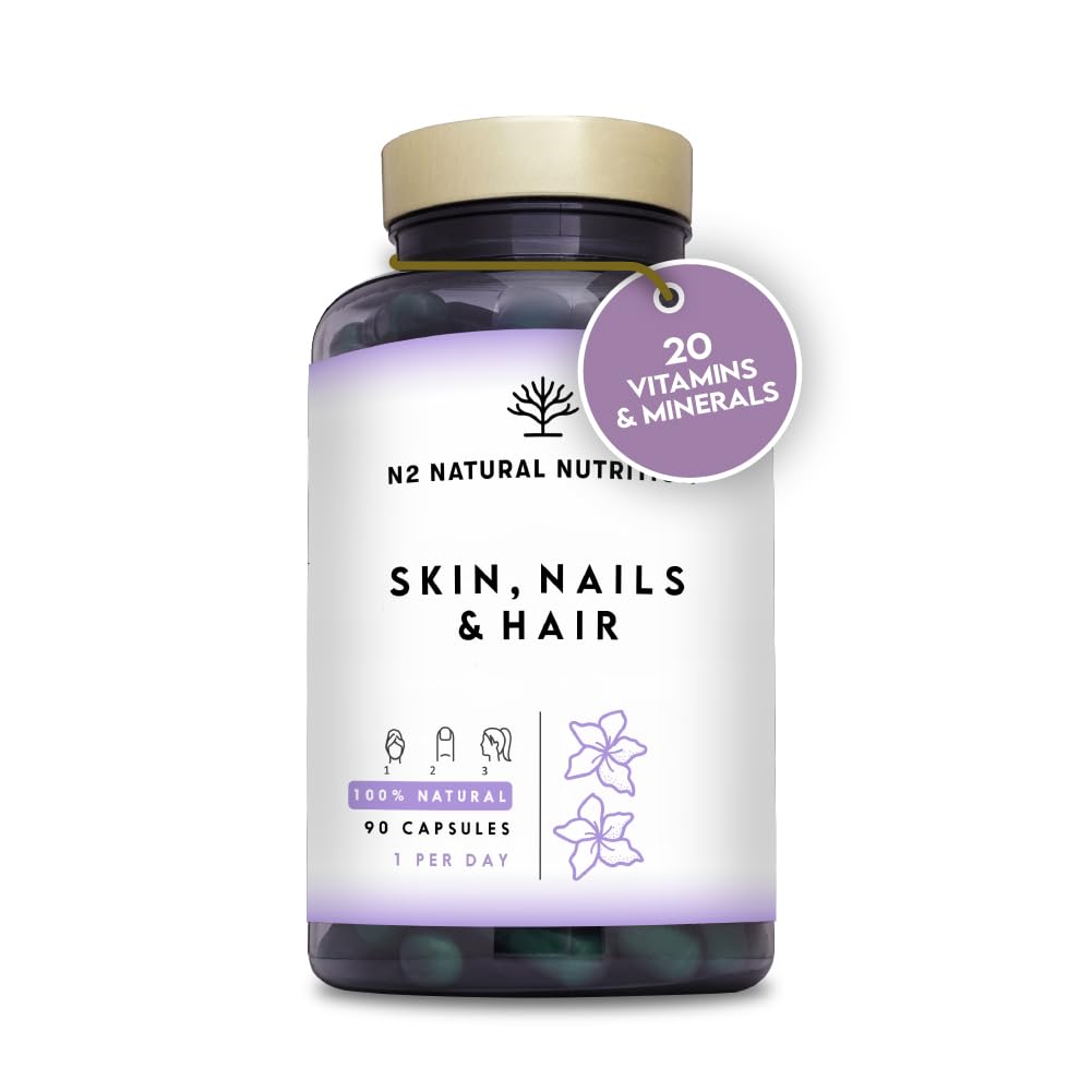 Hair Skin and Nails Supplement Biotin Hair Growth Nails Beard and Skin Care. Vitamins and Minerals for Women and Men. Fight Hair Loss 90 Capsules High Strength. N2 Natural Nutrition