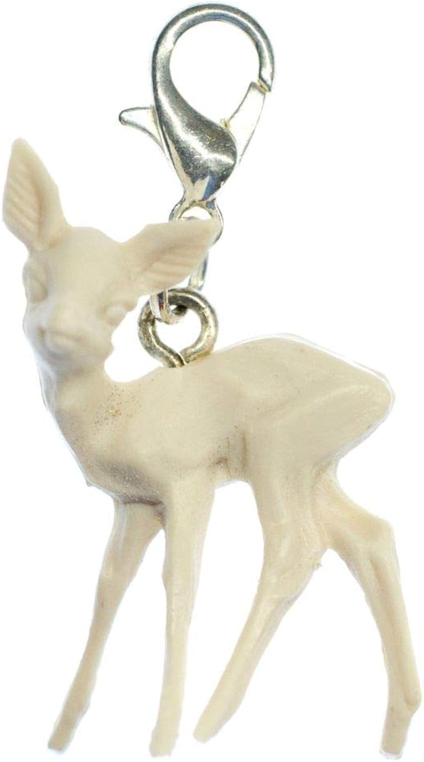 Miniblings Deer Charm Pendant For Bracelet Wristlet Fawn White, 30mm