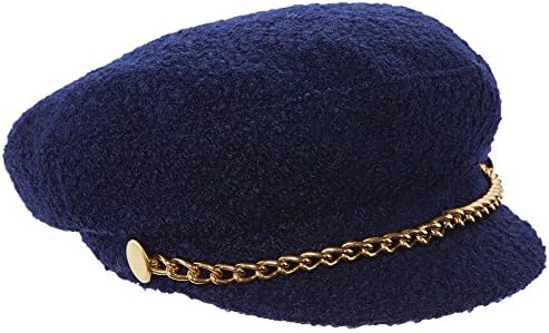 SCALA PRONTO WOOL BLEND CHAIN TRIM JOCKEY GREEK FISHERMAN HAT (DENIM)