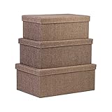 Creative Scents Storage Box Set, 3-Pcs (Sand Dunes) Decorative White Stitching Fabric Lidded Shelf-Storage Closet Organizer Box-Basket - Stylish Decor Fits in Any Room - Large/Medium/Small Sizes