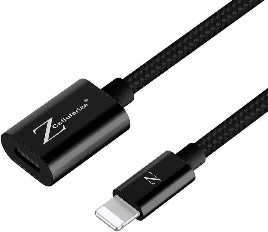Cellularize Extension Cable (Black Braided, 10FT/3M) Audio, Data, Charger Dock Connector Compatible with Phone/Pad