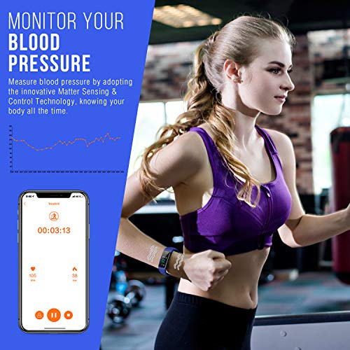 FITFORT Fitness Tracker with Blood Pressure HR Monitor - 2019 Upgraded Activity Tracker Watch with Heart Rate Color Monitor IP68 Pedometer Calorie Counter and 14 Sports Tracking for Women Kids Men