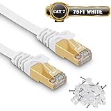 Cat 7 Ethernet Cable 50 ft - 10GB fastest Shielded RJ45 Computer Internet Network Cable - Flat Patch Cable for Modem Router LAN (White 75 ft)