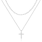 Goxygen Layered Cross Necklace for Women - 14K Plated Gold Double Layer Chain Necklace, Dainty Cubic Zirconia Crucifix Pendant Necklace, Anniversary Birthday Christian Faith Jewelry Gift for Her