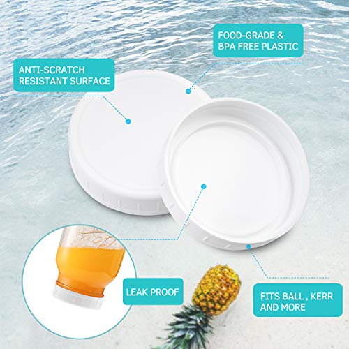 [18 Pack] Plastic REGULAR Mouth Mason Jar Lids for Ball, Kerr and More White Plastic Storage
