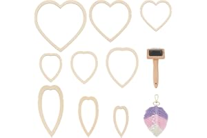 BENECREAT 10Pcs Macrame Supplies Set, Wooden Macrame Leaf Template, 9Pcs 3Styles Cutting Molds and 1Pcs Stainless Steel Comb 