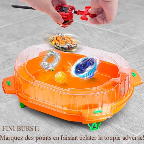 Burst Arena Set, 6 Spinners and 2 Pitchers, Stadium Battle for Children from 6 Years, Game Gift for Boys Orange