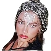 YERTTER Wedding Silver Rhinestone Head Cap Layered Fringe Chain 20s Head Accessories Jewelry Crystal Headband Headpiece Boho Hair Accessories for Women Brides Prom Costume(Silver 1)