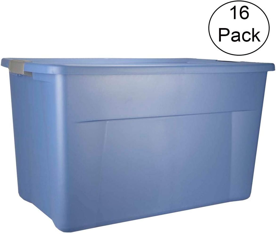 Sterilite 19451006 35 Gallon Storage Tote Box w/Latching Lid, Blue (16 Pack)