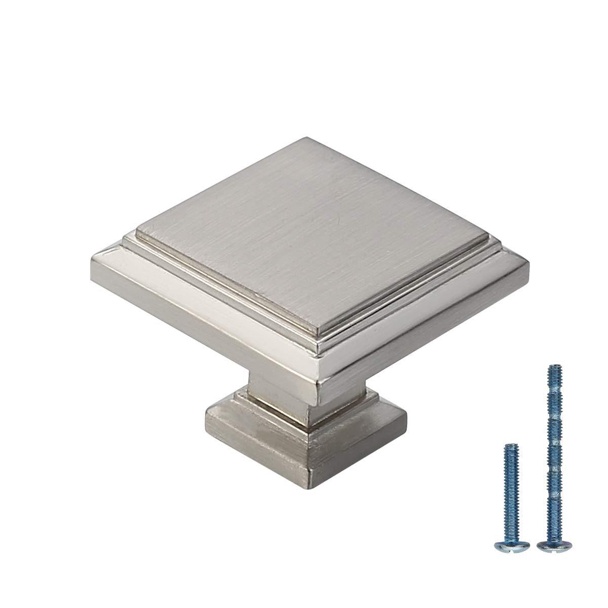 Furniware 50 Pack Cabinet Hardware Knobs, Kitchen Door Cabinet Brushed Satin Nickel Solid Square Knobs - 1.25"x1.25"(32x32mm)