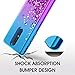 Nokia 3.1 Plus Case,W/[Tempered Glass Screen Protector] Glitter Bling Flowing Liquid Quicksand Waterfall Soft TPU Silicone Non-Slip Shockproof Bumper Protective Phone Case for Girls Women,Teal/Purple…