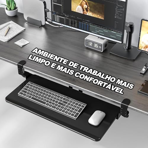 Bandeja de Teclado E Mouse com Grampo C, Suporte para Teclado, Extensor de Mesa, Bandeja de Teclado Deslizante Sob a Mesa