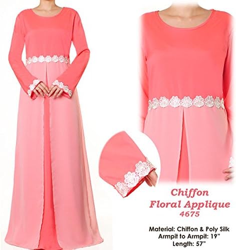 Islamic Dress Abaya 4675 : Pastel Coral Pink Chiffon Abaya Islamic Long Sleeves Maxi Dress Size S/M