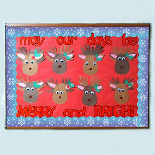 Christmas Bulletin Board Borders, Yoklili 2-Rolls Snowflakes Santa Claus Reindeer Elf Snowman Theme Scalloped Border Trim for Classroom Chalkboard Whiteboard Home Decoration, 72 ft - Thumbnail 3