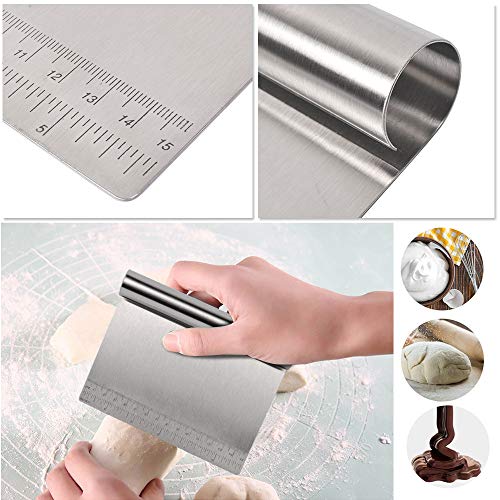 Bench Scraper Chopper Stainless Steel Kitchen Food Scraper Icing Smoother Blade with Measuring Scale for Dough, Cake, Pizza by PROKITCHEN