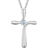 NORBU 925 Sterling Silver Cross Necklace for Women, 5A Cubic Zirconia Birthstone Womens Cross Necklace, Hypoallergenic Cross Pendnat Christian Jewelry Religious Gift for Her Women Wife