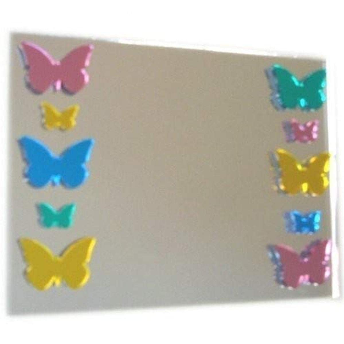 Rectangle Mirror 30cm x 20cm with 6 Large and 4 Baby Mixed Colour Mirrored Butterflies