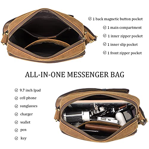 YOGCI Small Leather Messenger Bag for men Vintage Shoulder Crossbody
