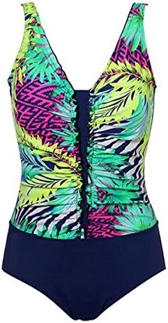 SYBKNSTW Women One Piece Sexy Pint Floral Drawstring High Waist Plus Size Swimwear Bathing Suit Monokini Blue-Yellow XXL