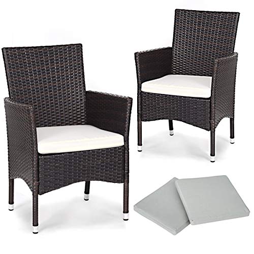 TANGKULA Set of 2 Patio Chairs, Outdoor Wicker Dining Chairs with Removable Cushions, Armchairs  ...