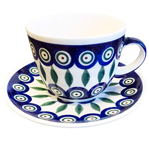 Polish Pottery Teacup Coffee Cup with a Saucer Traditional Ceramics