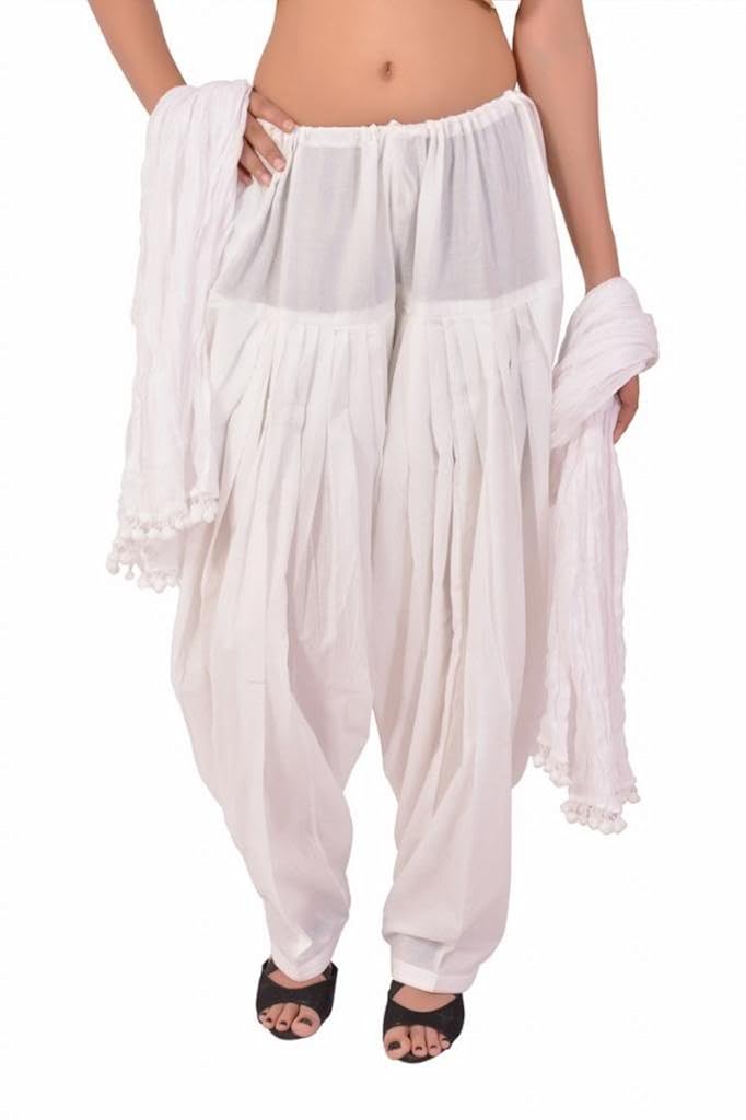 stylenmart women's cotton semi patiala pants with dupatta set (stmasepa078611_white_free size)