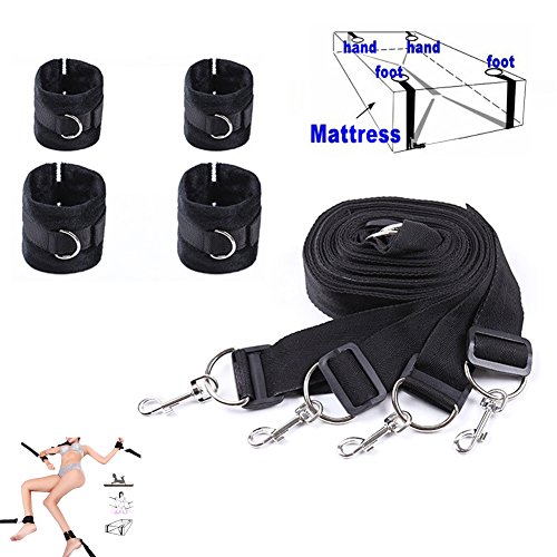 Under Bed Bondage Straps Extra-Strength Leg Restraint Harness Straps Kit with Handcuffs Ankle Cuffs Bondage Game Toy Set for Women Couples (Black)