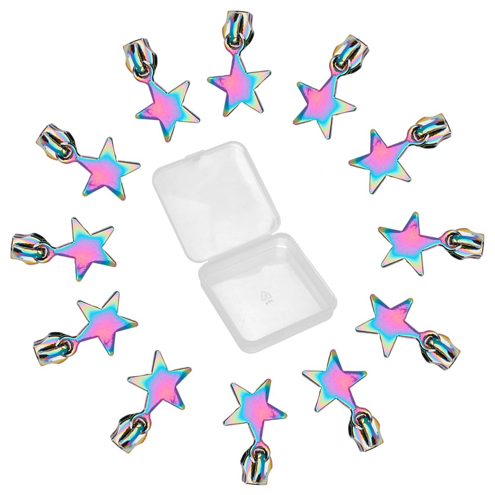 GORGECRAFT 1 Box 12Pcs #5 Rainbow Zipper Alloy Star Shape Zipper Sliders Pull Head Top Bottom Stops Replacement Metal Zip Mend Repair Tailor Crafts for Coats Jackets Pants Bags Purse Fasteners Charms