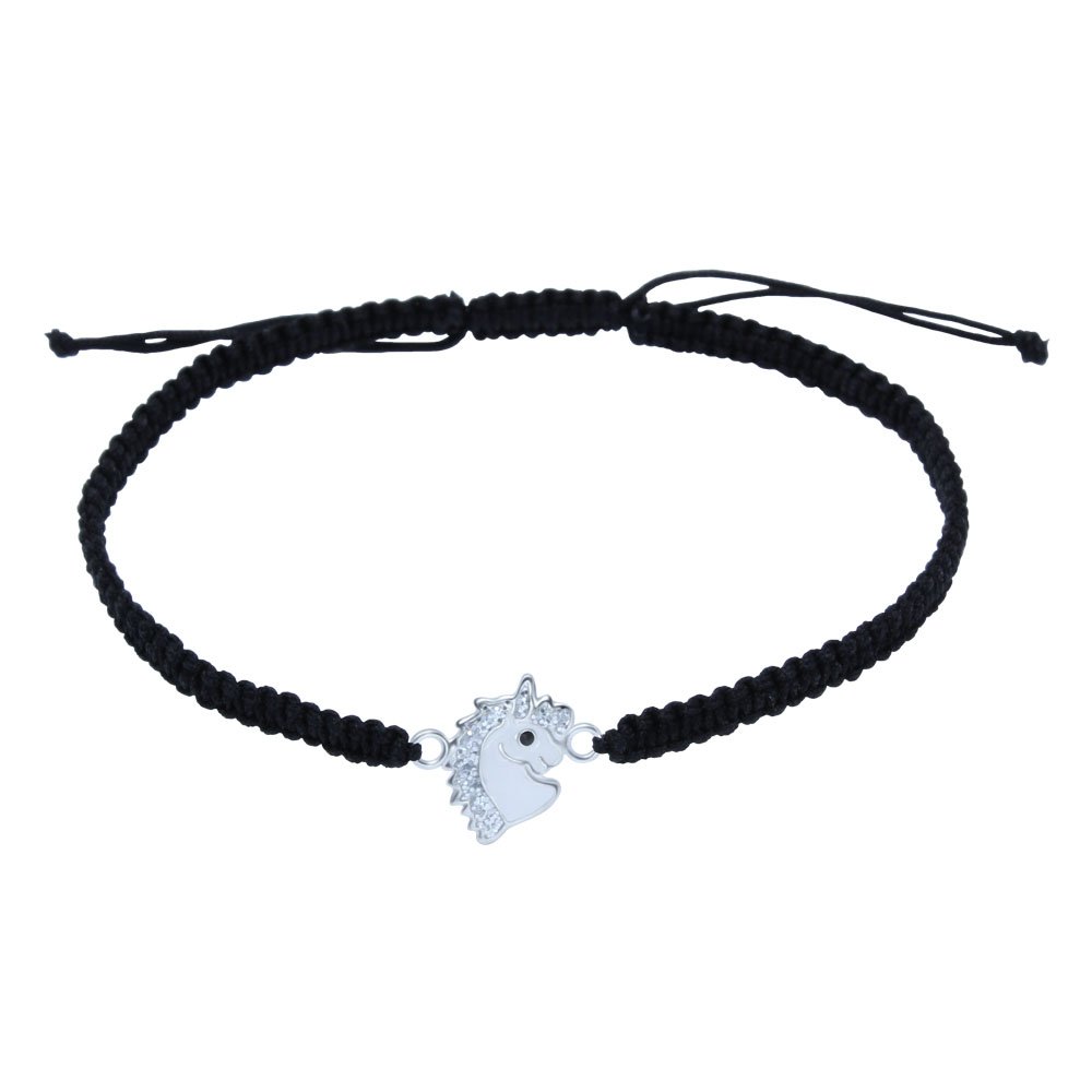 Katy Craig Glitter Unicorn Bracelet Sterling Silver on Black Cord String