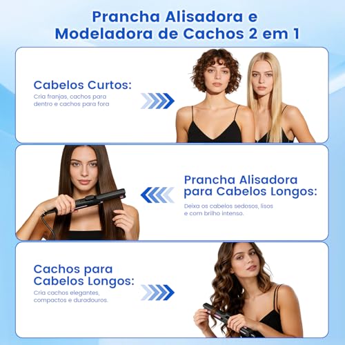 Chapinha Profissional, Com configuração de ar frio e placas flutuantes 3D, Configurações de 5 temperaturas, 15 Aquecimento rápido e desligamento automático seguro, Para todos os tipos de cabelo