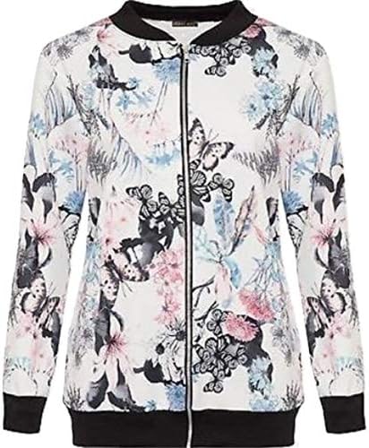 Top Fashion18 Ladies Long Sleeve Butterfly Bomber Mermaid Rainbow Fish Scale Metallic Summer Floral Festival Party Jacket Animal Print Zip Up Top Size 8-22