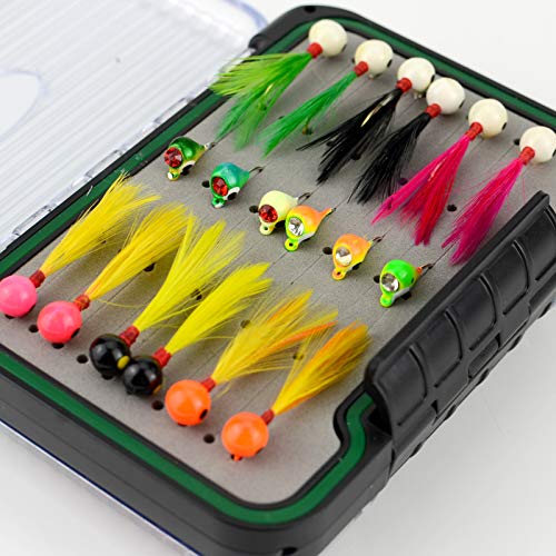 YAZHIDA Little Nipper jig 1/16-1/32oz Hand Tied Marabou Feather jig Fishing Lure kit for Panfish Sunfish Bluegil Perch Walleye Bass