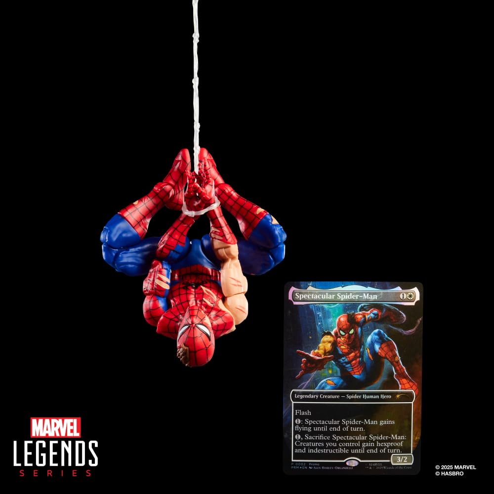 Spider-Man Marvel Legends Series Magic: The Gathering Battle-Damaged, 6-Inch Action Figure Toy & Exclusive Foil Collectible Card Game Trading Card