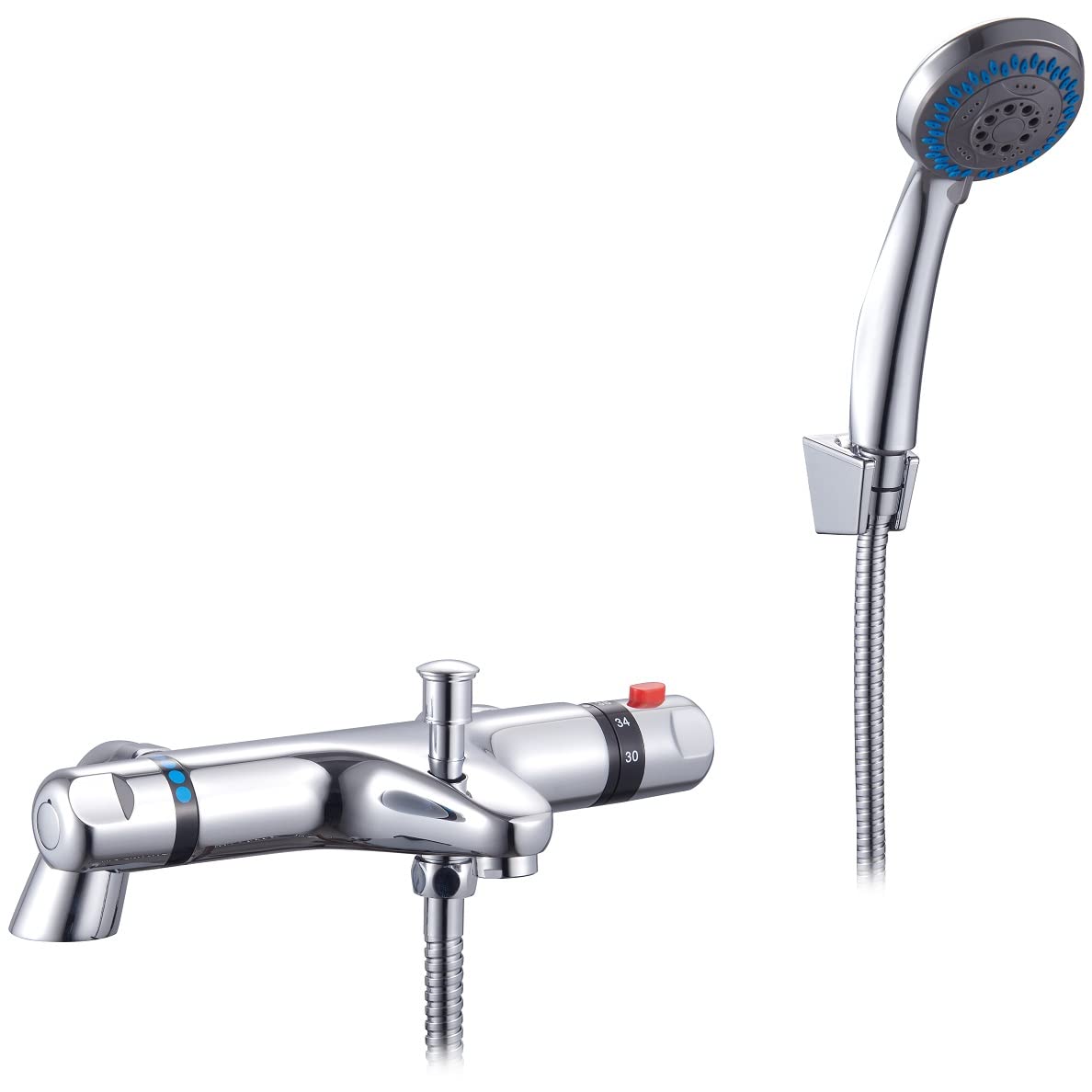 KINGBATH™ Thermostatic Exposed Bath Shower Mixer Tap Faucet with Shower Kit for Bathrooms Chromed Deck Mounted with G1/2" Bottom Outlet 38°C Safety Lock Anti Scald Solid Brass Modern Easy to Install