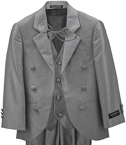 Armando Martillo Toddler Boys' Silver Grey 4 Piece Formal Dress Tux Suit For Ring Bearer, Weddings, Proms, Communions, Graduations, Holiday Parties and All Special Occasions 4