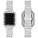 Falandi Replacement for Apple Watch Bands with Rhinestones Face Case, for Women Men, Bling Stainless Steel Replacement Diamond Wristband for iWatch Series 3, 2, 1, Nike+ Sport Edition (Silver, 42mm)