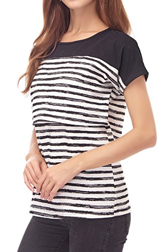 Smallshow Women's Maternity Nursing Tops Breastfeeding T-Shirt Medium Black - Thumbnail 3