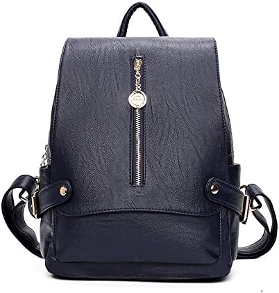 Xuaber Women Backpack Genuine Leather Casual Daypack Schoolbag for Girls Teenager Shoulderbag Knapsack (Navy blue PU)