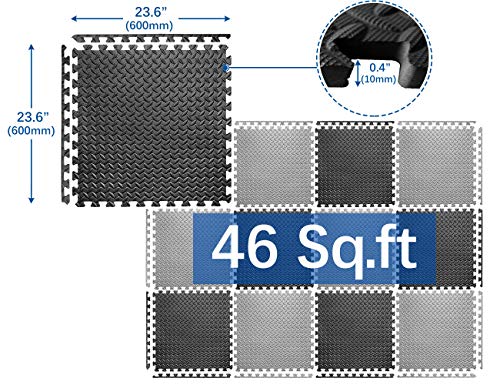 BEAUTYOVO Gym Mat 12Tiles Gym Flooring Mat Puzzle Exercise Mats Interlocking Foam Mats with EVA Foam Floor Tiles for Gym Equipment Workouts, Black/Gray