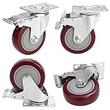 4'' PVC Heavy Duty Swivel Caster Wheels Lockable Ball Bearing 1200lbs (Set of 4) - Red