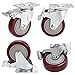 4'' PVC Heavy Duty Swivel Caster Wheels Lockable Ball Bearing 1200lbs (Set of 4) - Red primary